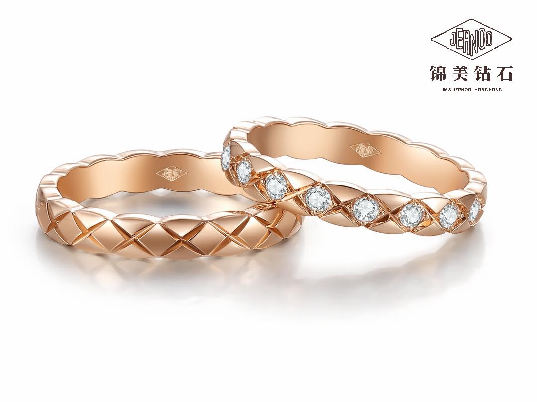 菱格纹交叉情侣对戒结婚男女戒指18K金