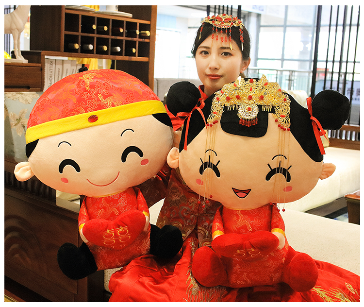 压床娃娃陪嫁娃娃坐姿金头饰