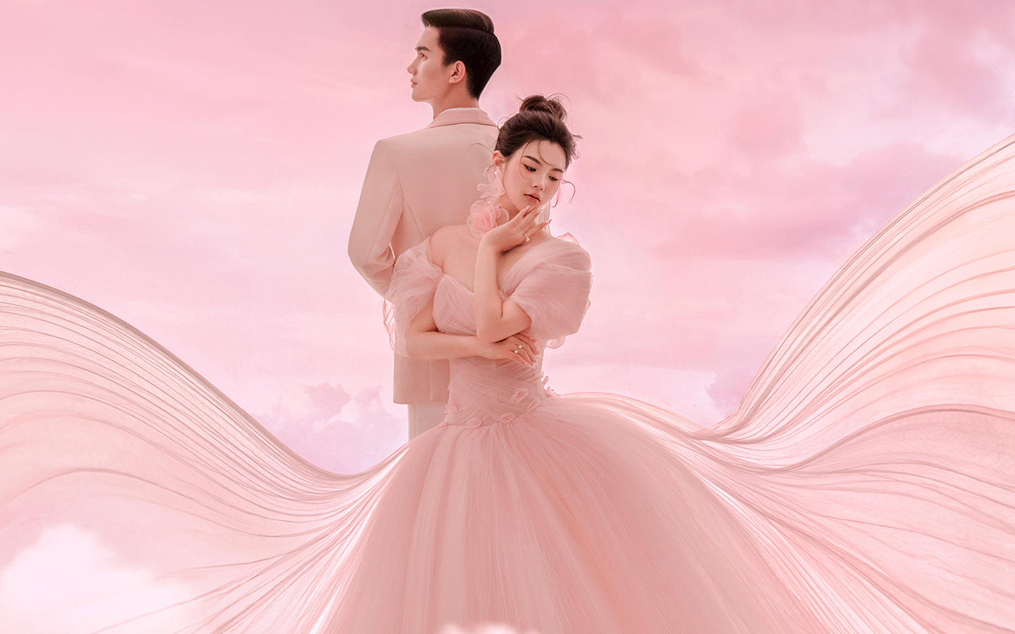 【真实客片】内景韩式极简粉色轻纱婚纱照 | 💕