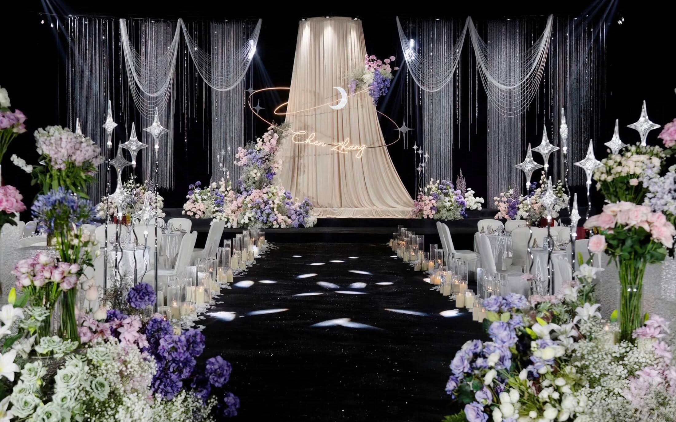 香槟色韩式布幔线帘亮片婚礼