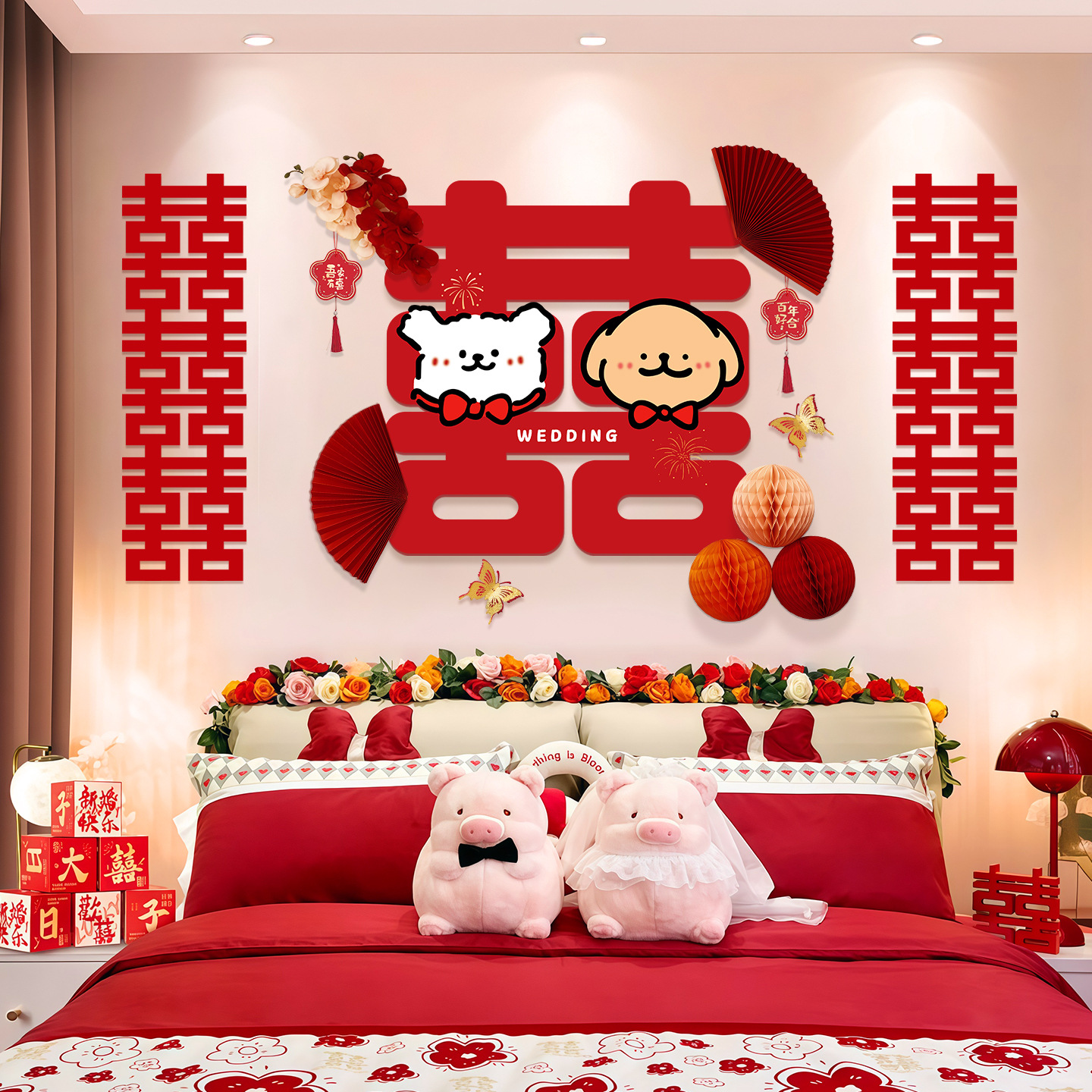 可爱小狗床头背景墙装饰套装