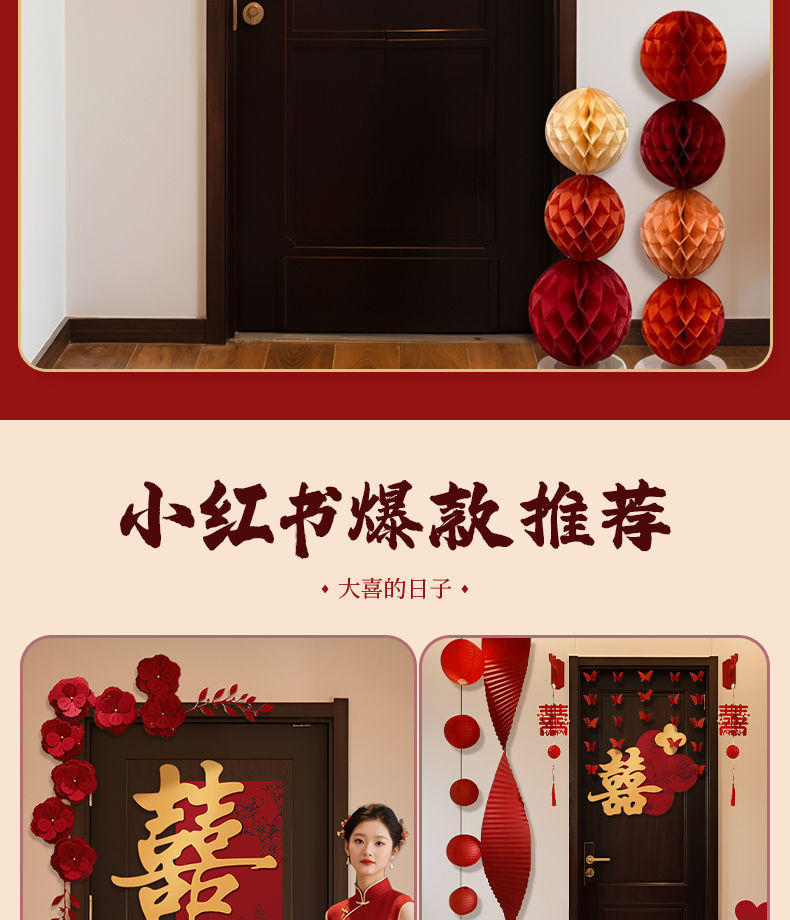 婚房布置套裝喜字門貼 結(jié)婚用品婚禮裝飾女方男方臥室專用喜字