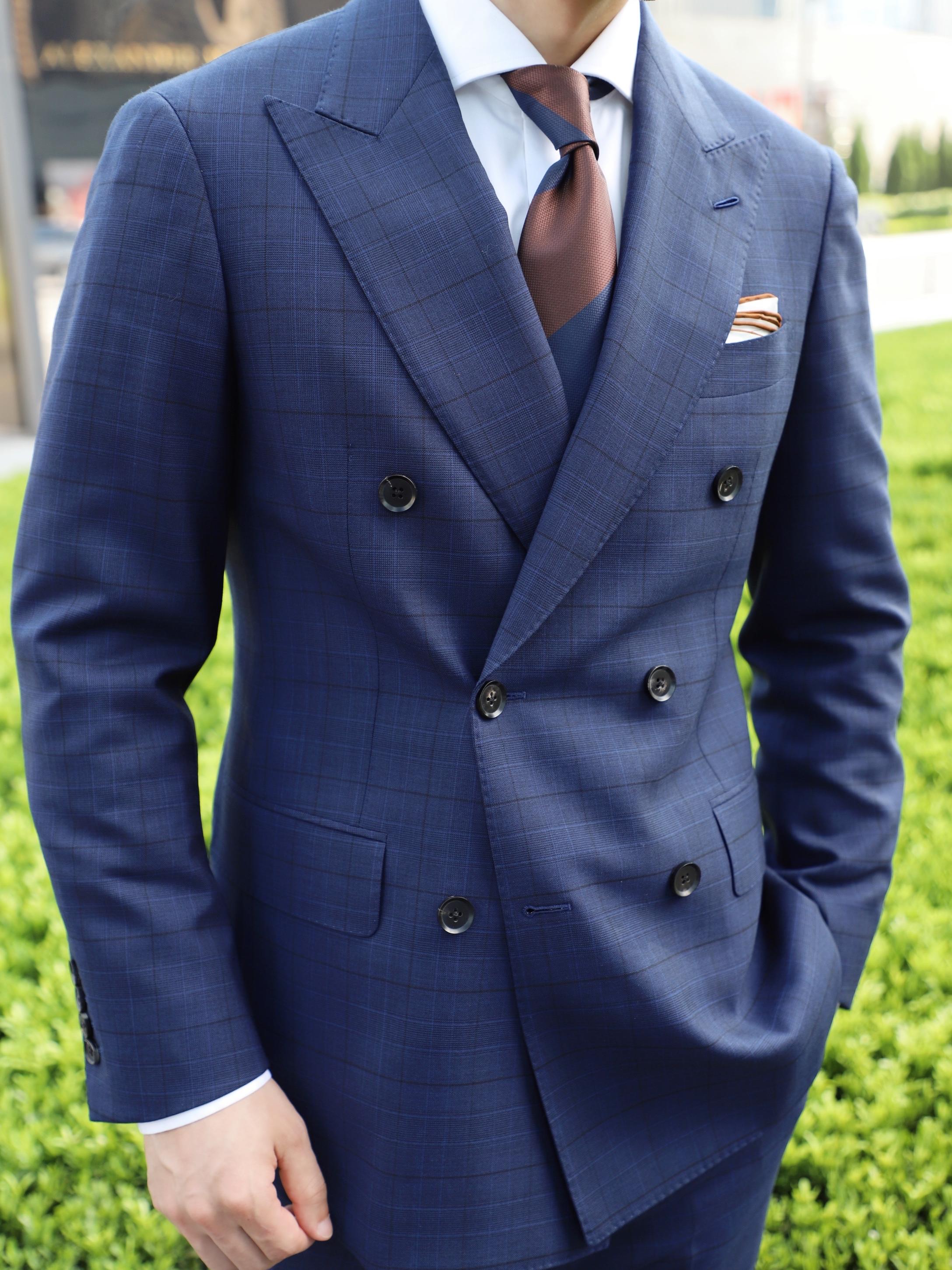 婚礼西服|商务男士|蓝色格纹西装租赁