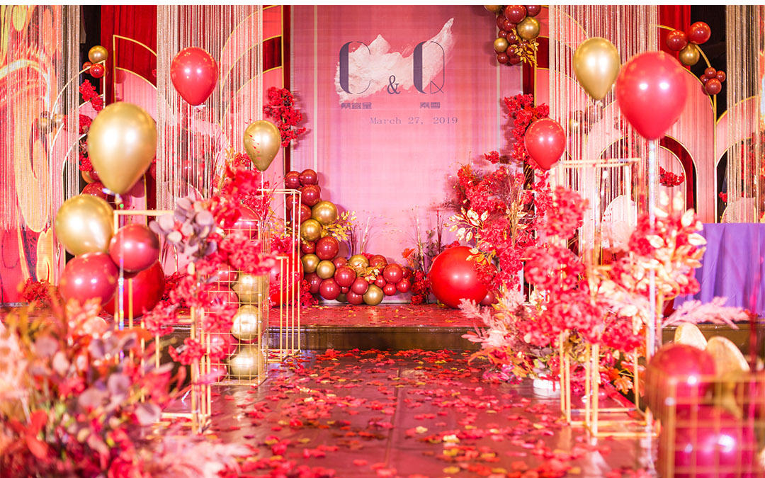 薇恩婚礼主题红金色气球元素婚礼