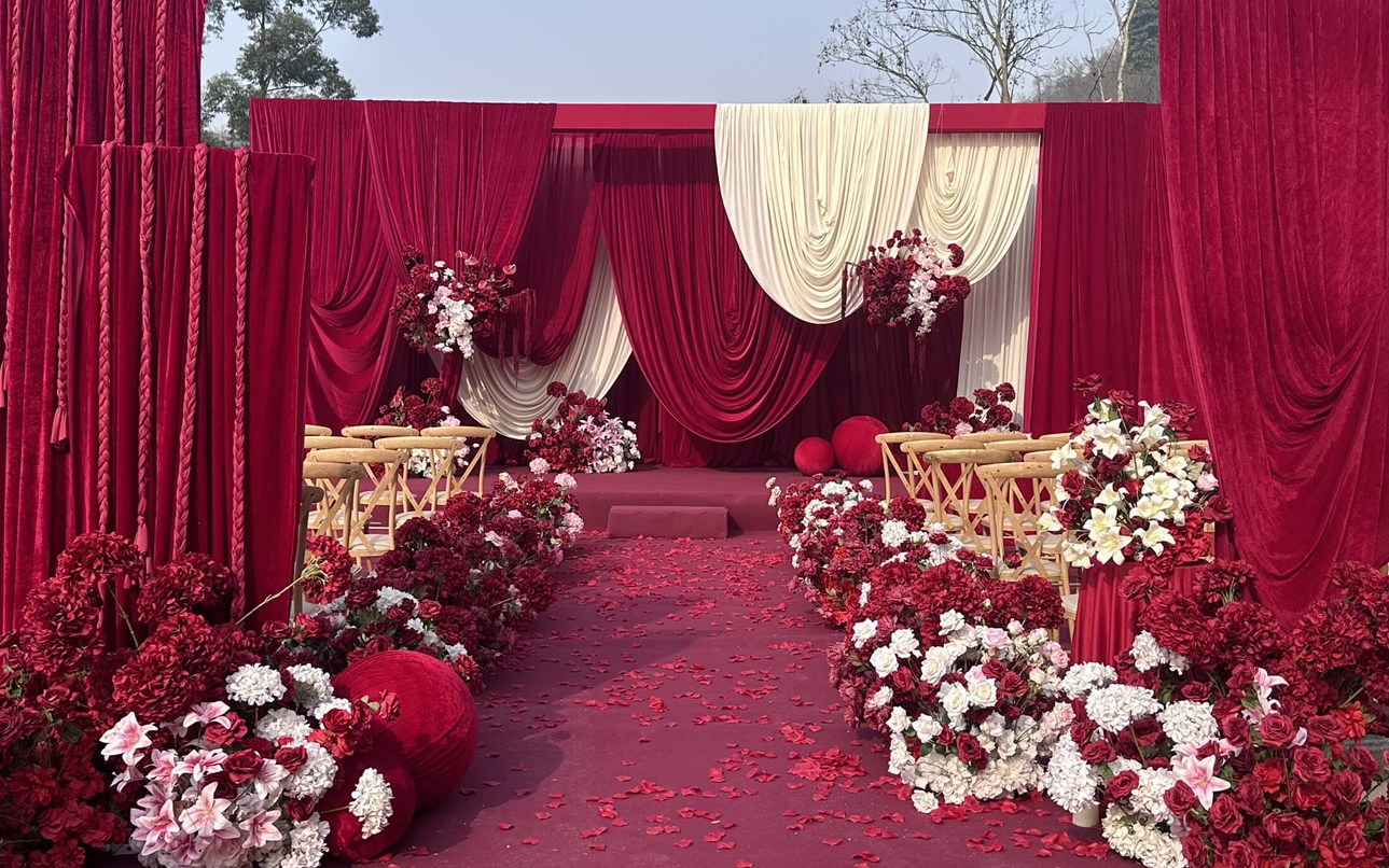 【圣菲婚禮】紅色波浪布幔農(nóng)村婚禮