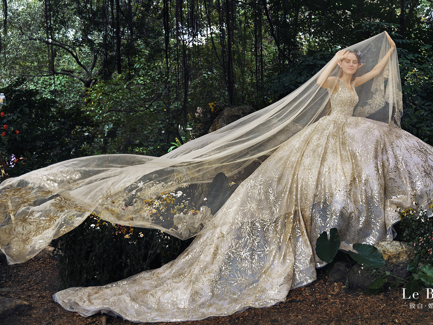 【致白轻奢】奢华大拖尾婚纱 7件套