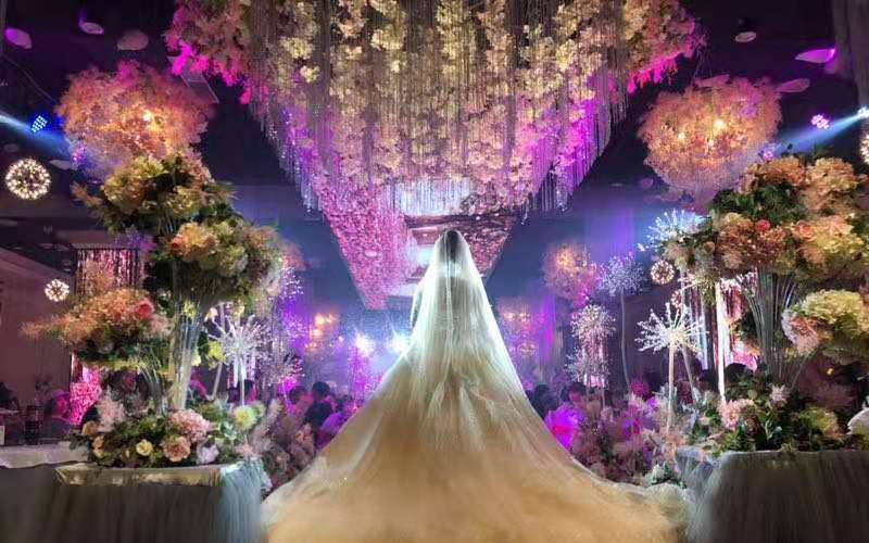 重工蕾丝长袖宫廷风长拖尾典礼主纱