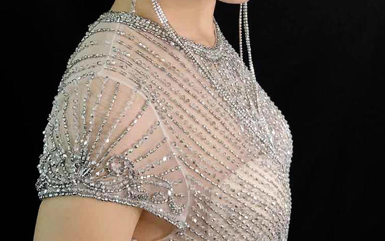 【MUYI婚纱】重工手工钉珠镶钻款敬酒银色礼服