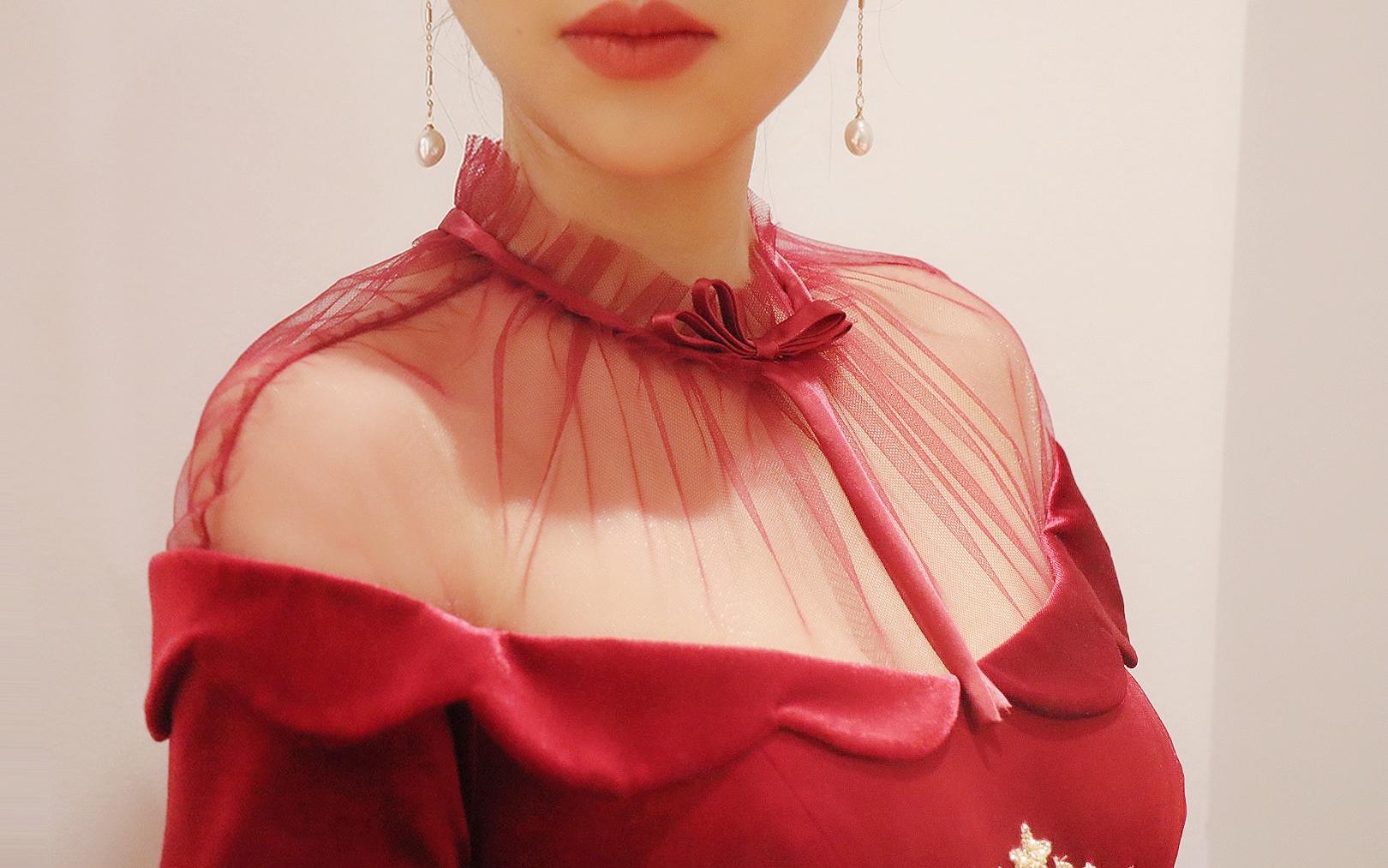 雅氏嫁衣新款正红色拼接礼服