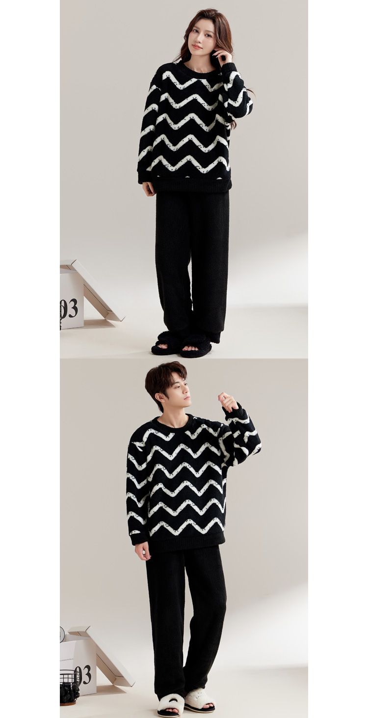 瑚绒情侣睡衣秋冬季红色结婚新婚套装女士保暖半边绒男士家居服