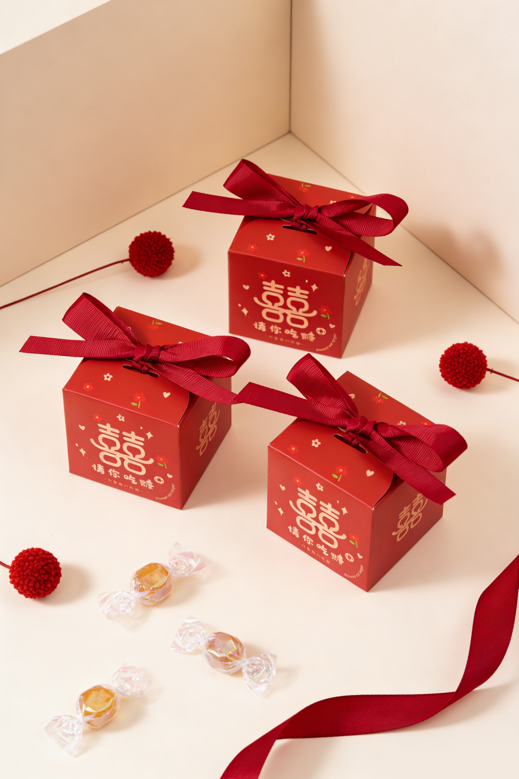 50个喜糖盒请你吃糖可爱卡通中式方形