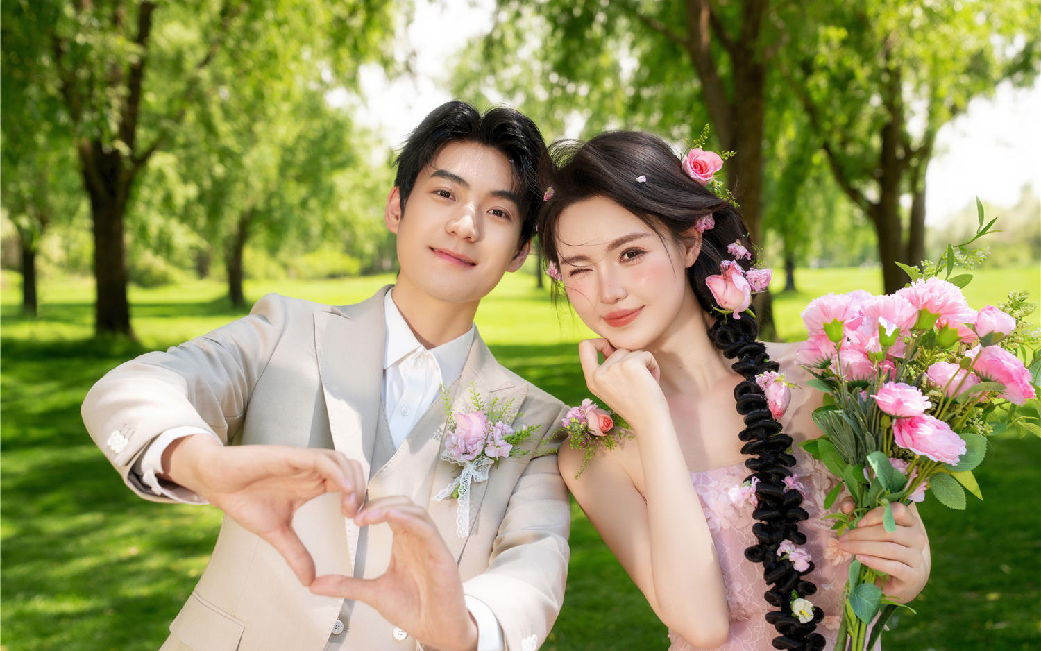 【西北龍研發(fā)】美到心巴粉裙森系婚紗照