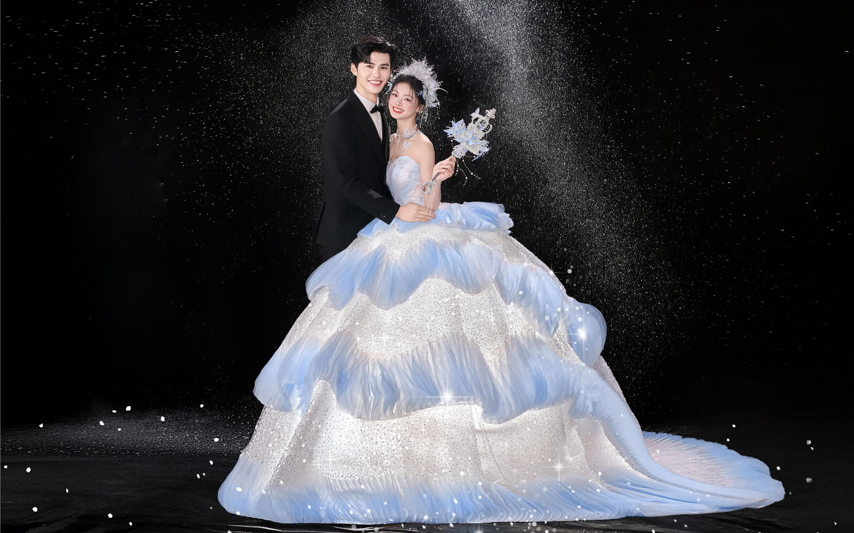 梦幻蓝白婚纱照｜在星空下许愿，把银河穿在身上💫