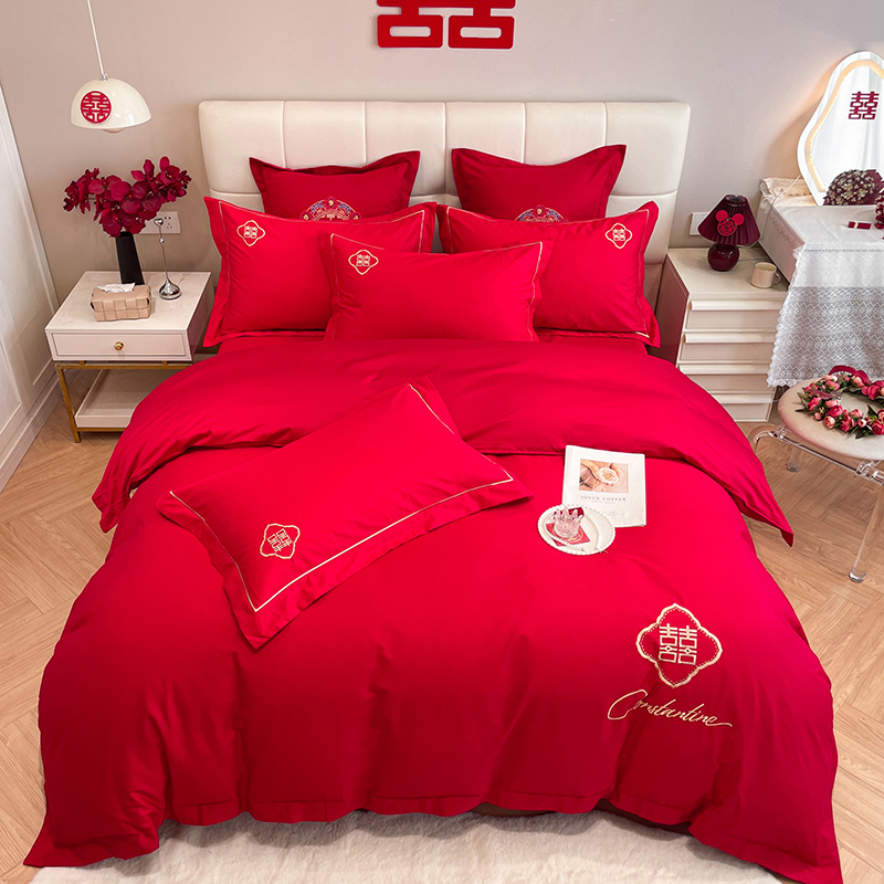 2025新款中式龍鳳元素親膚磨毛刺繡婚慶四件套