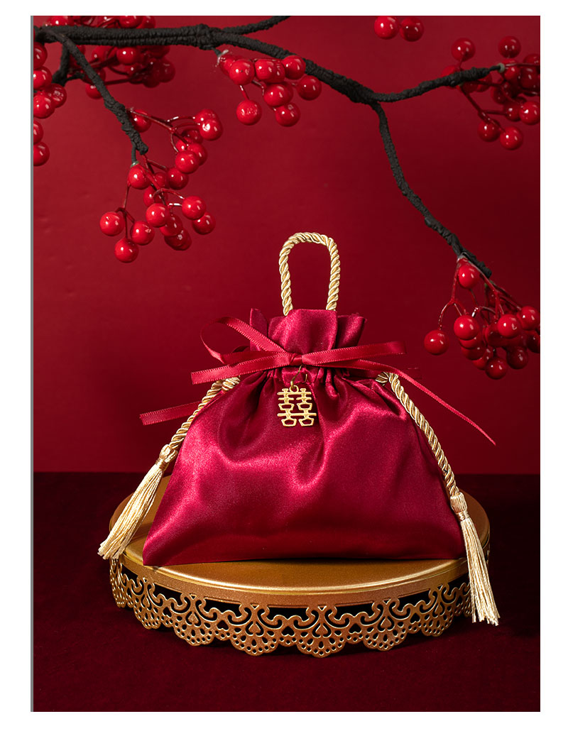 50個 貢緞喜糖袋金流蘇喜字款