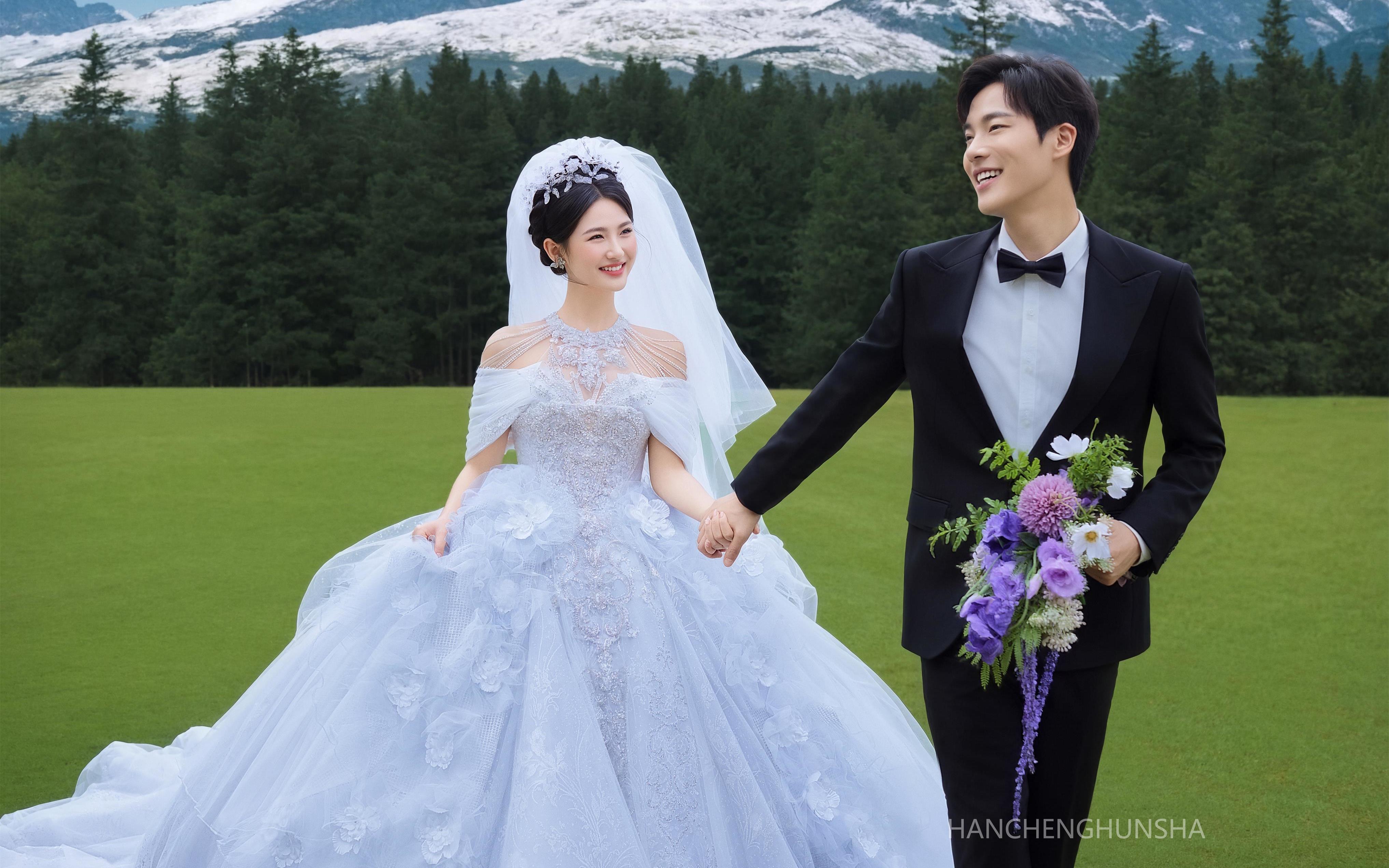 一眼心動(dòng)??超浪漫的雪山草坪婚紗照??