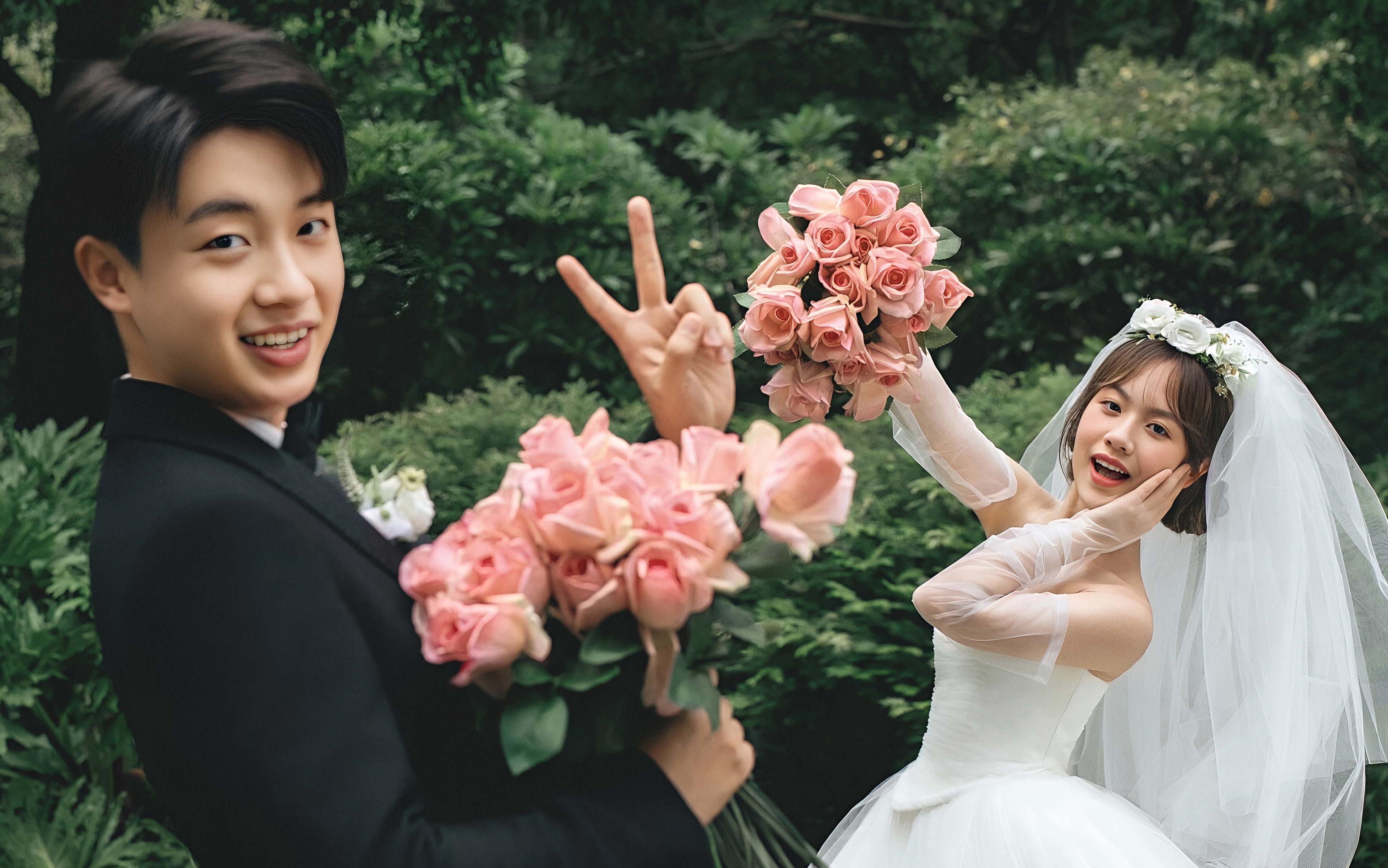 好甜 少女心爆棚的 韩式清新草坪婚纱照