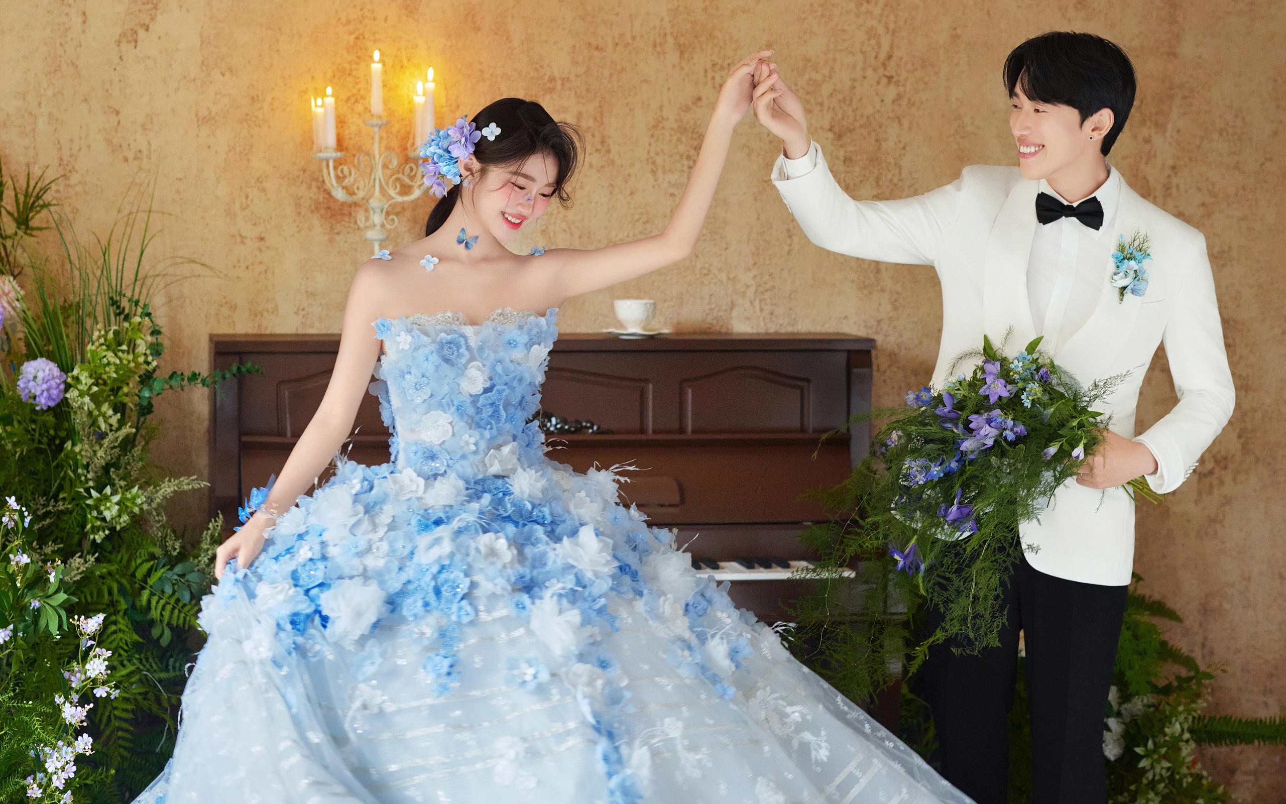梦幻冰川蓝婚纱照💙花蝴蝶真的太美噜～