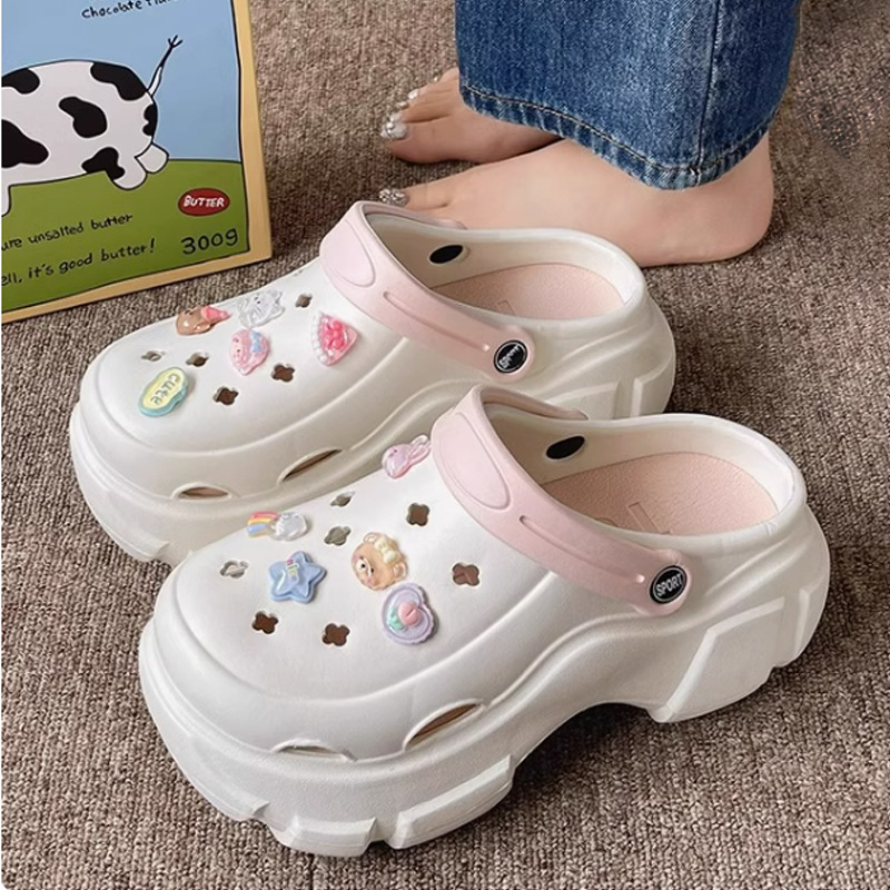 婚禮久穿不累腳  8CM女款高跟外穿鞋厚底增高洞洞鞋