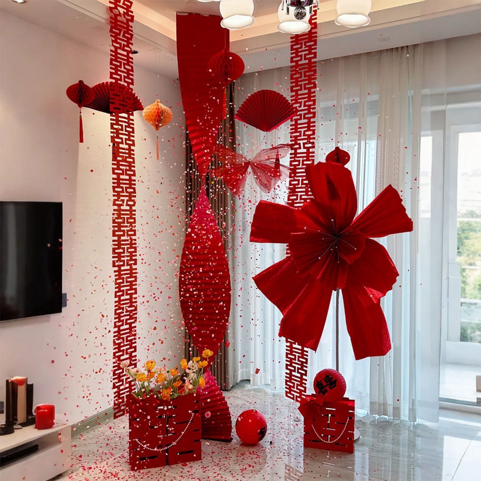 客廳折紙拉花房間全套 小紅書網(wǎng)紅款婚禮裝飾結(jié)婚臥室婚房布置套裝