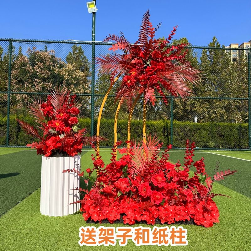 新款婚庆大款地排花仿真绢花成品装饰尤加利花排