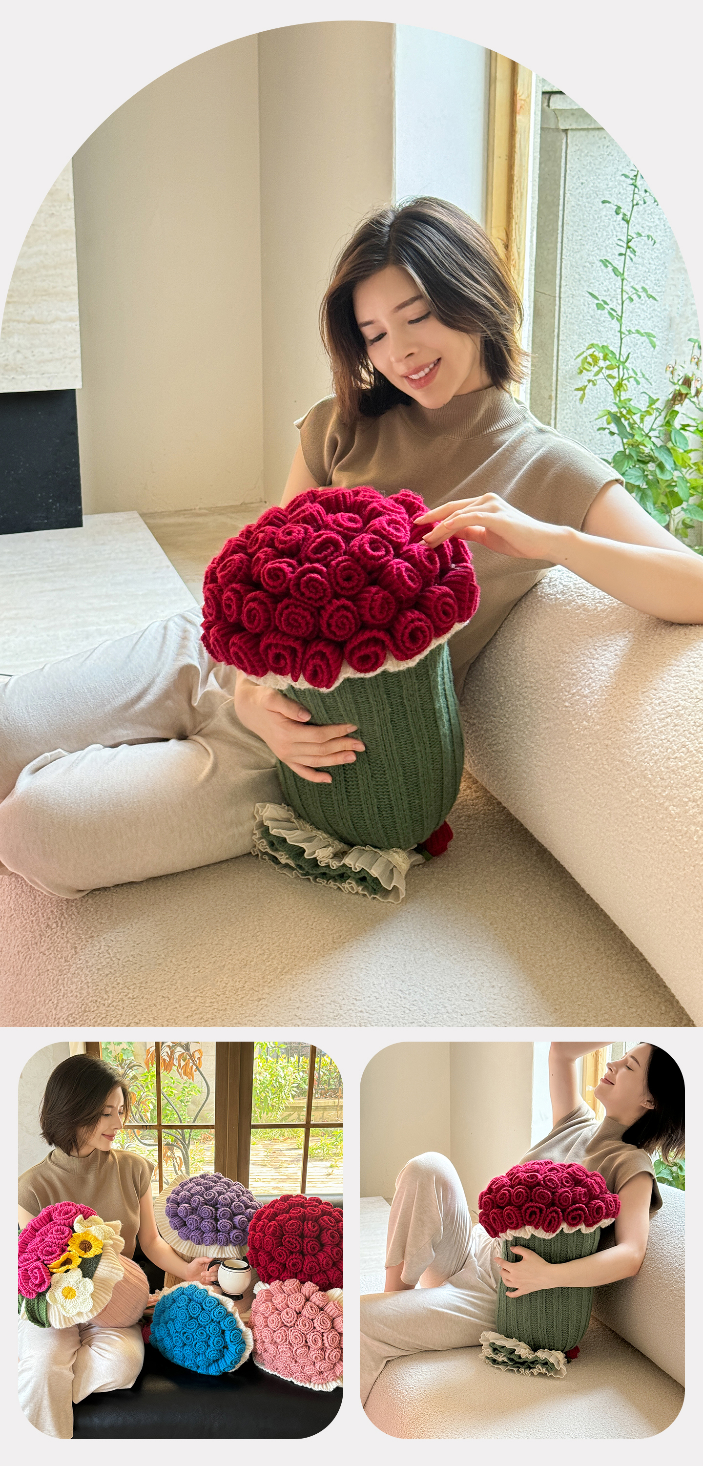 【直播爆款】订婚结婚多功能玫瑰花束抱枕 卧室沙发靠枕半边绒针织毯毛毯