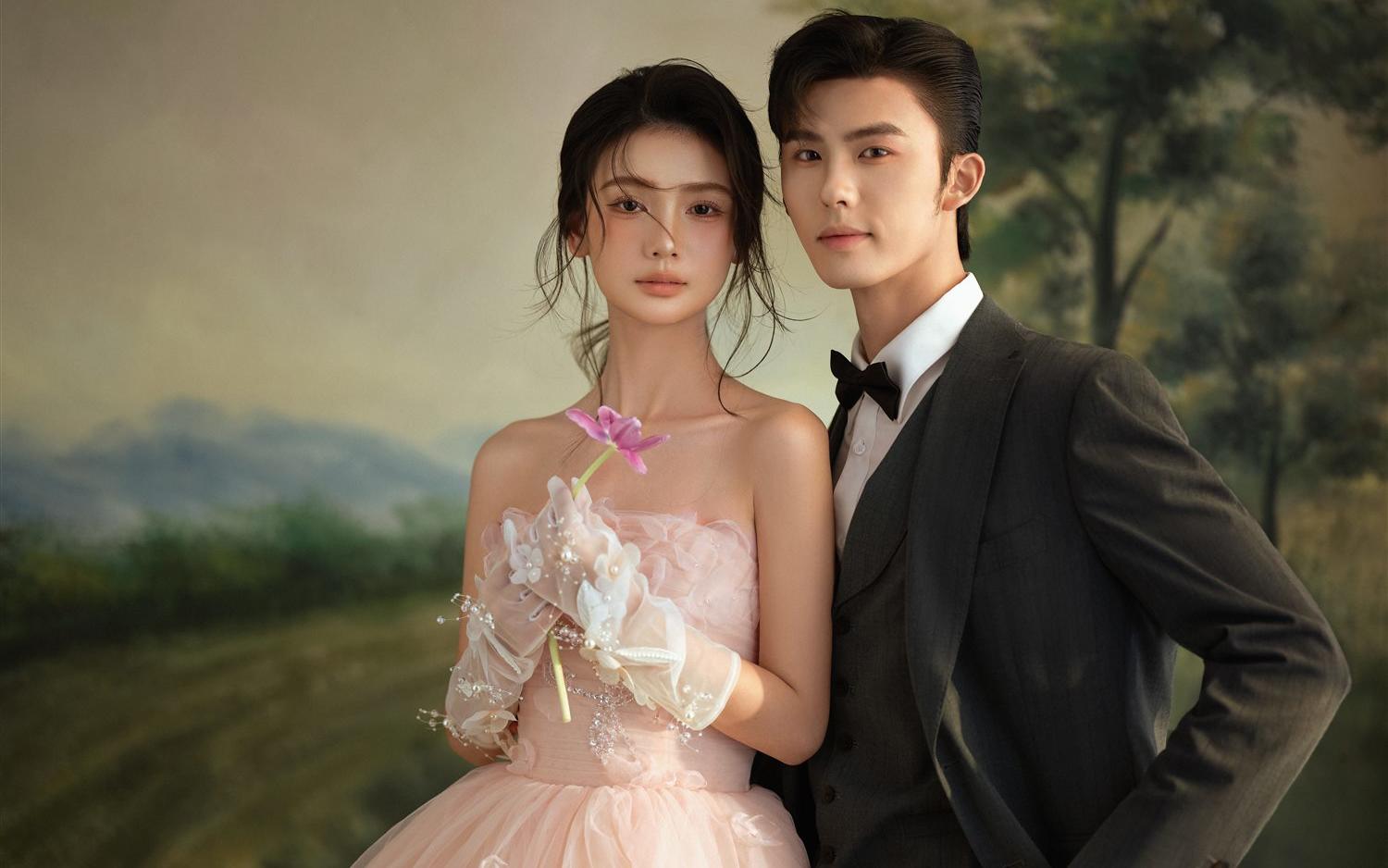 被这粉色油画婚纱照美到了🎀减龄又高级‼️