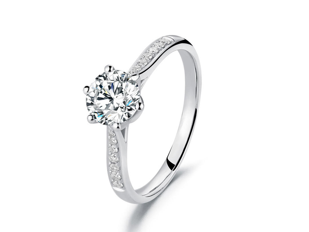 戒托-18K金群镶直臂经典六爪空托定制