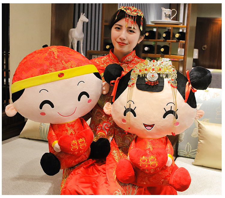 压床娃娃陪嫁娃娃坐姿金头饰