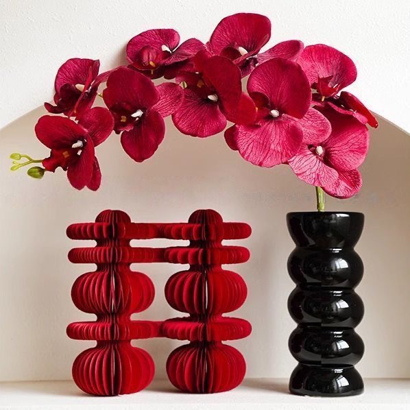 蝴蝶蘭紅色仿真花插花裝飾