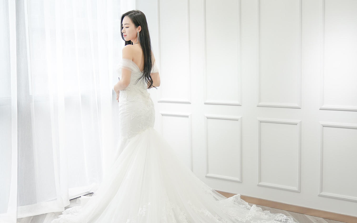 CHERI MARIE一字肩鱼尾婚纱