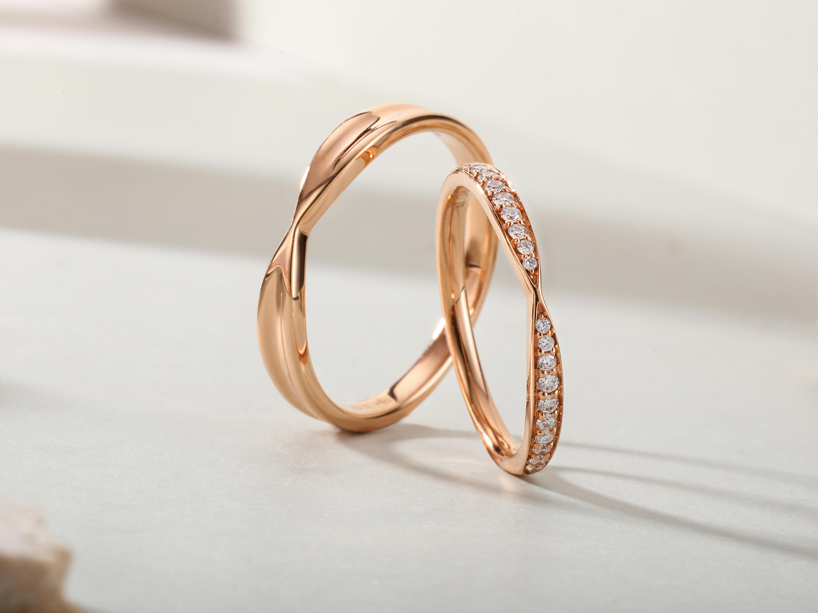 18k玫瑰金情侣对戒定制“小蝴蝶”