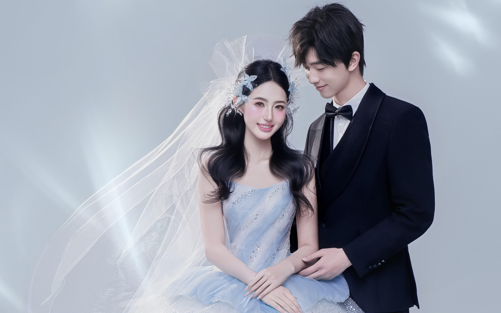 一眼看中的冰蓝公主婚纱照 光影氛围封神