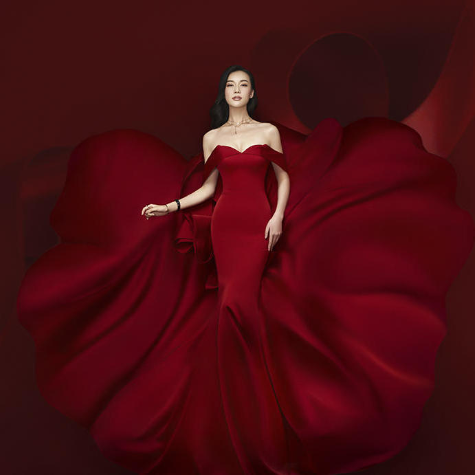 韩式大红色唯美浪漫内景婚纱照-韩式大红色