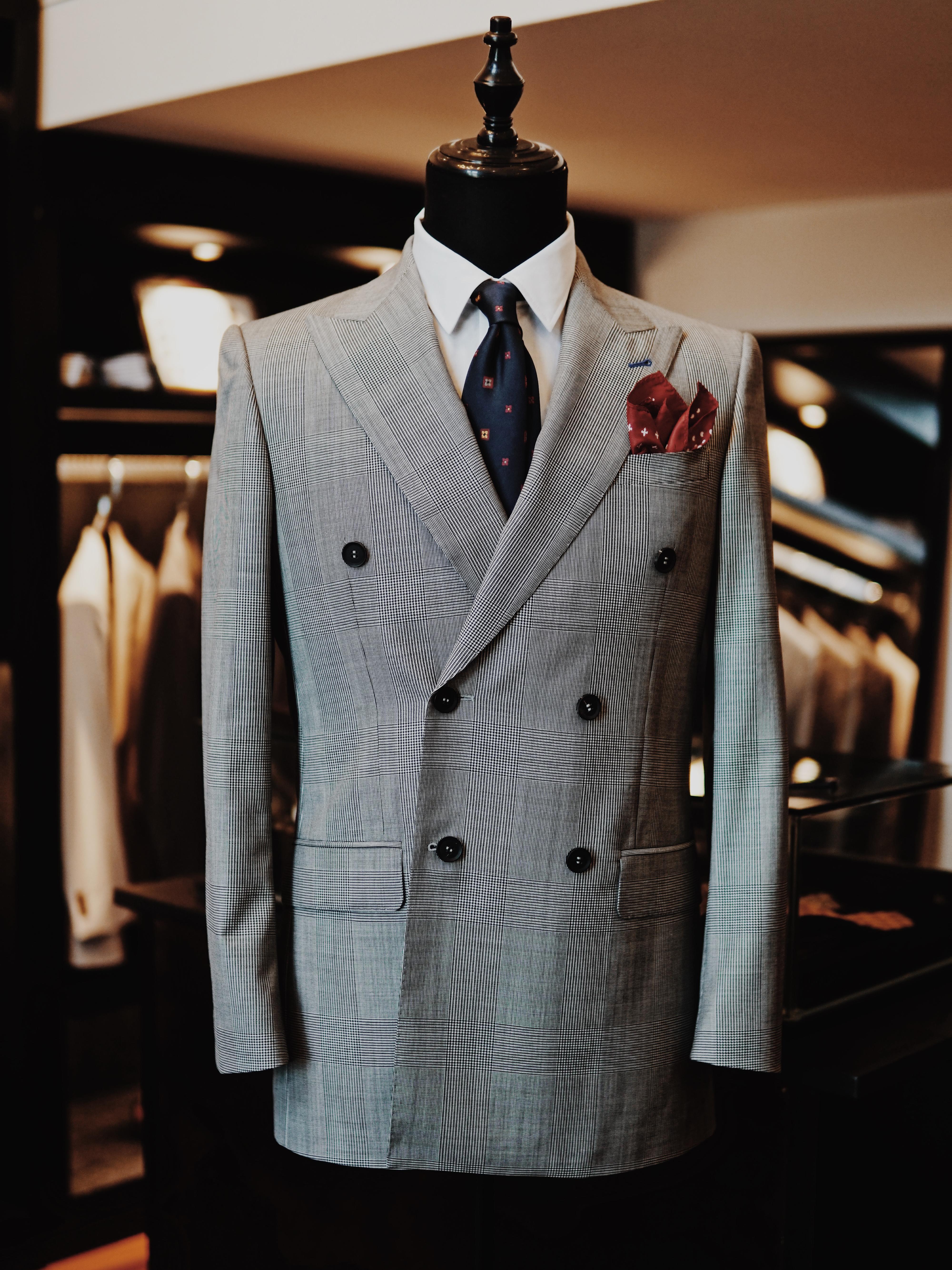 VBC威尔士格纹英式双排扣西装