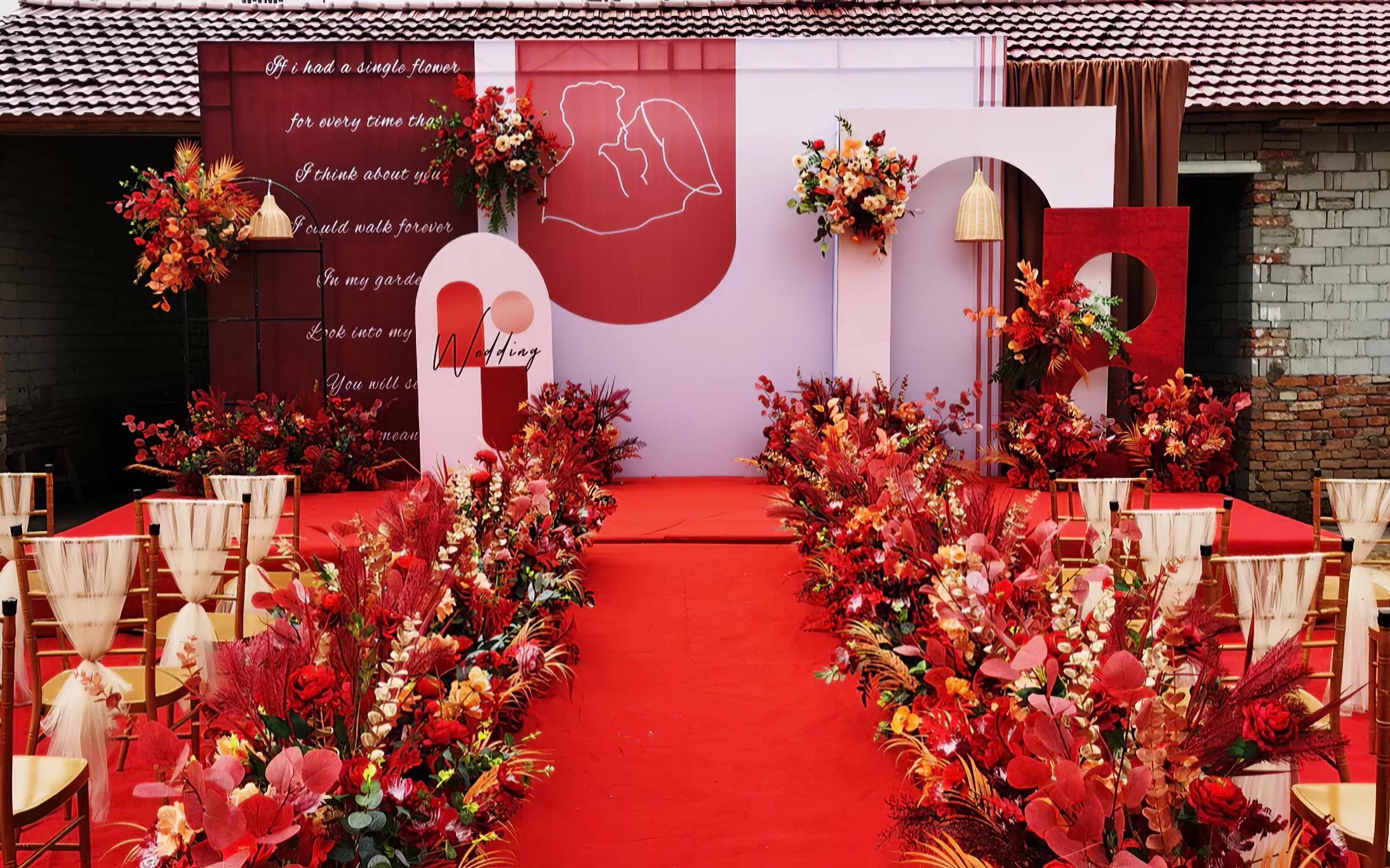 农村户外家门口小预算红色系婚礼