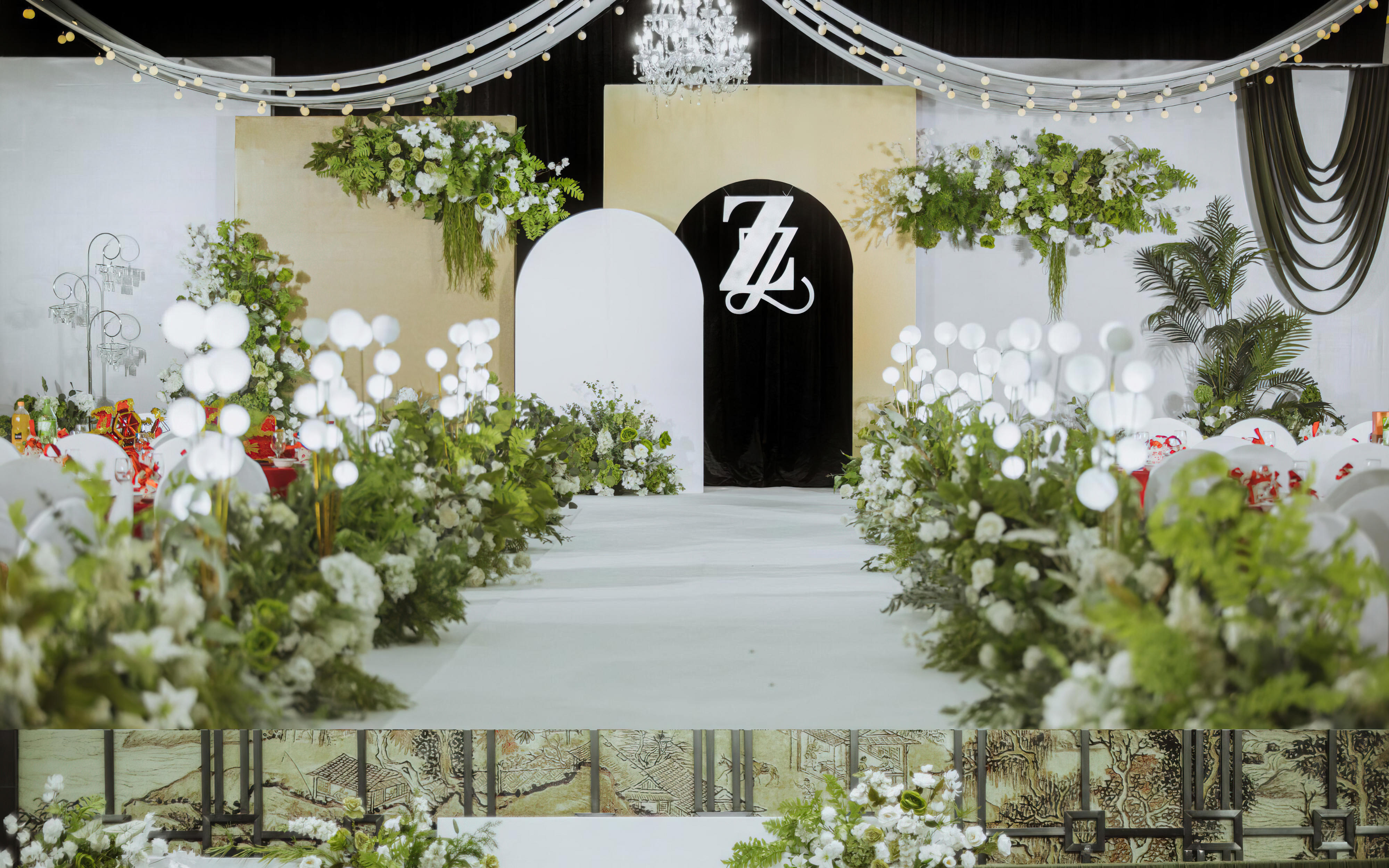 白绿主调的酒店婚礼风格