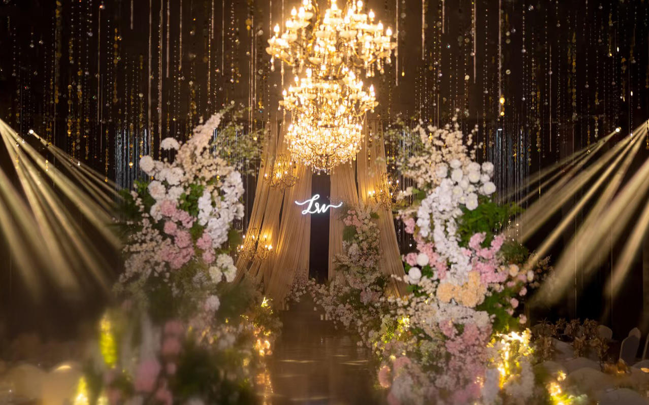 《璀璨星星》香檳布幔韓式水晶花藝女主氣質(zhì)浪漫婚禮