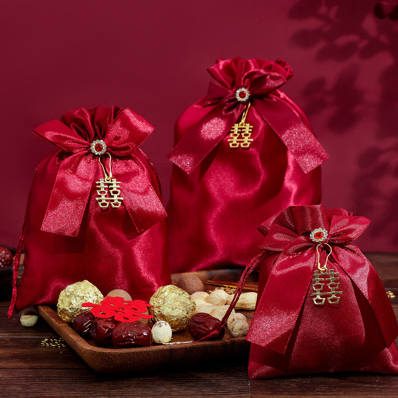 50個雙喜掛飾紅色喜糖袋子