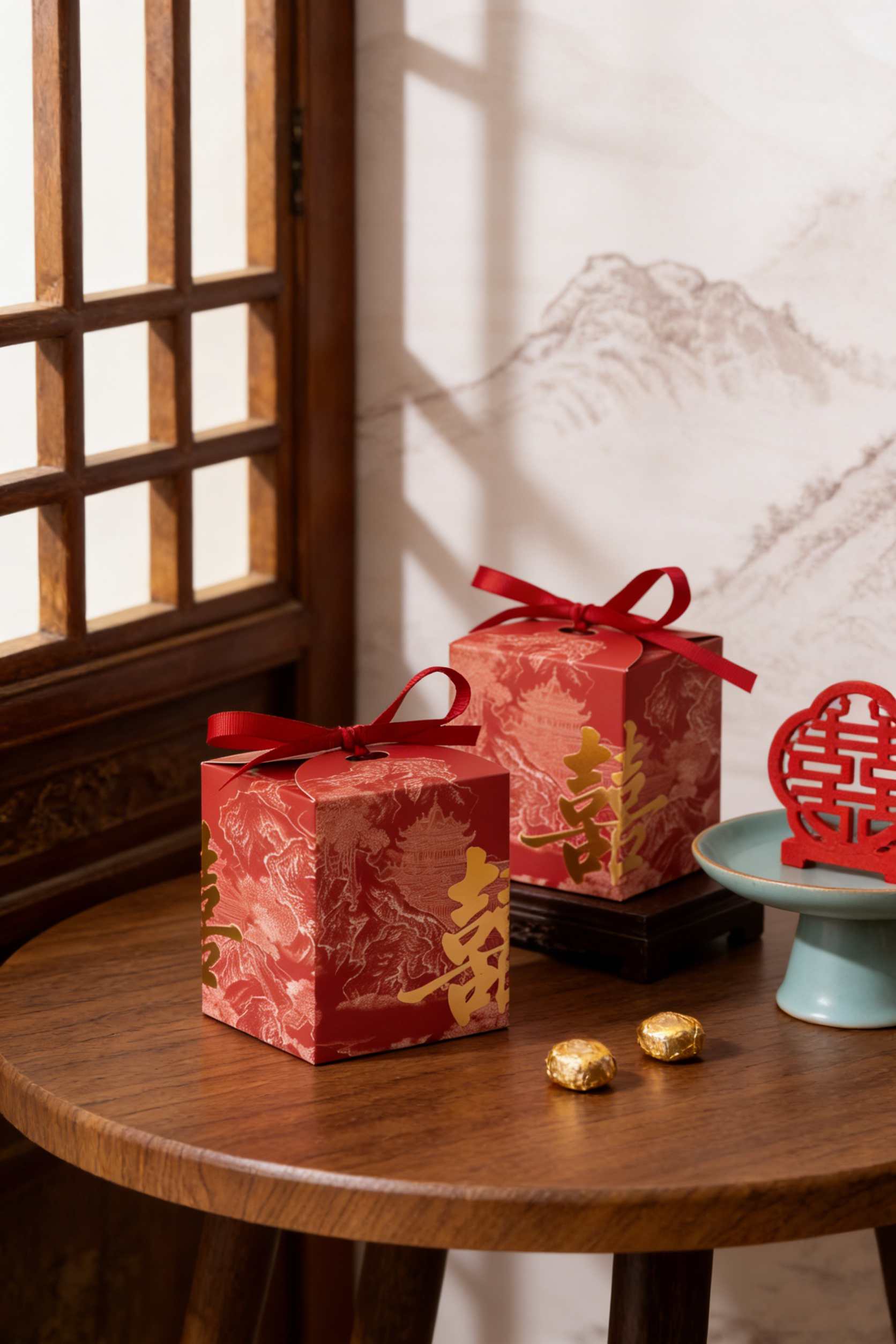 50个喜糖盒红色喜字方形8cm*8cm*9.5cm