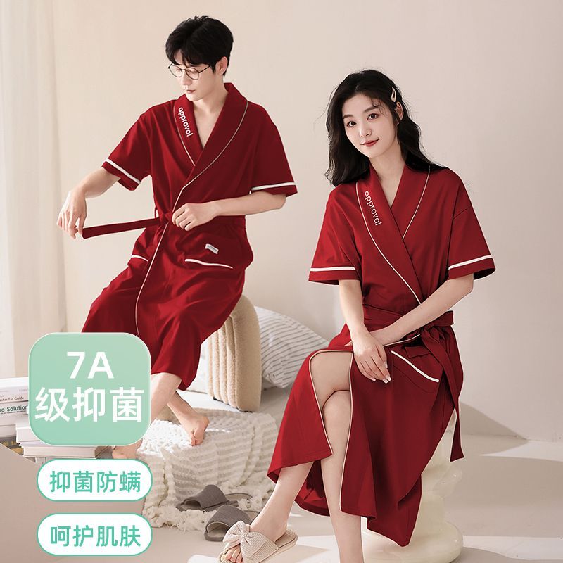 夏季纯棉短袖新婚睡袍
