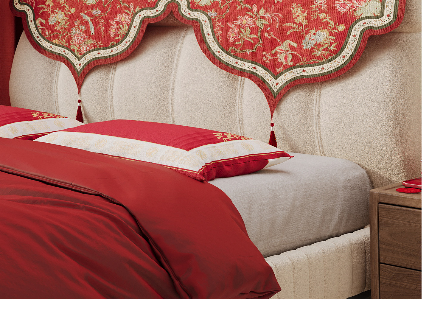 床头盖布结婚红色新婚婚房喜庆布置床头罩床头防尘罩盖巾