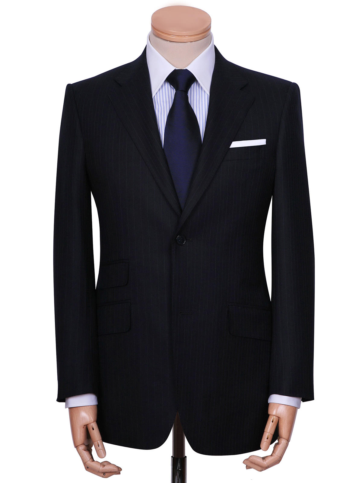 西服礼服意大利面料深蓝色条纹套西