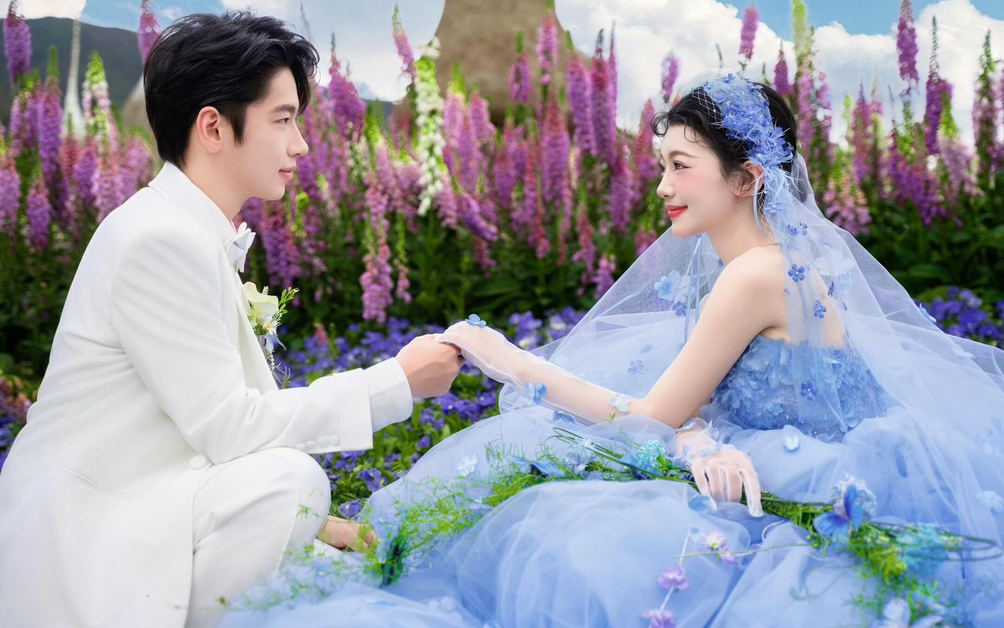 穿上蓝色的婚纱，做一次公主