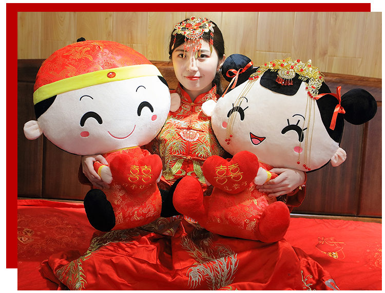 压床娃娃陪嫁娃娃坐姿金头饰