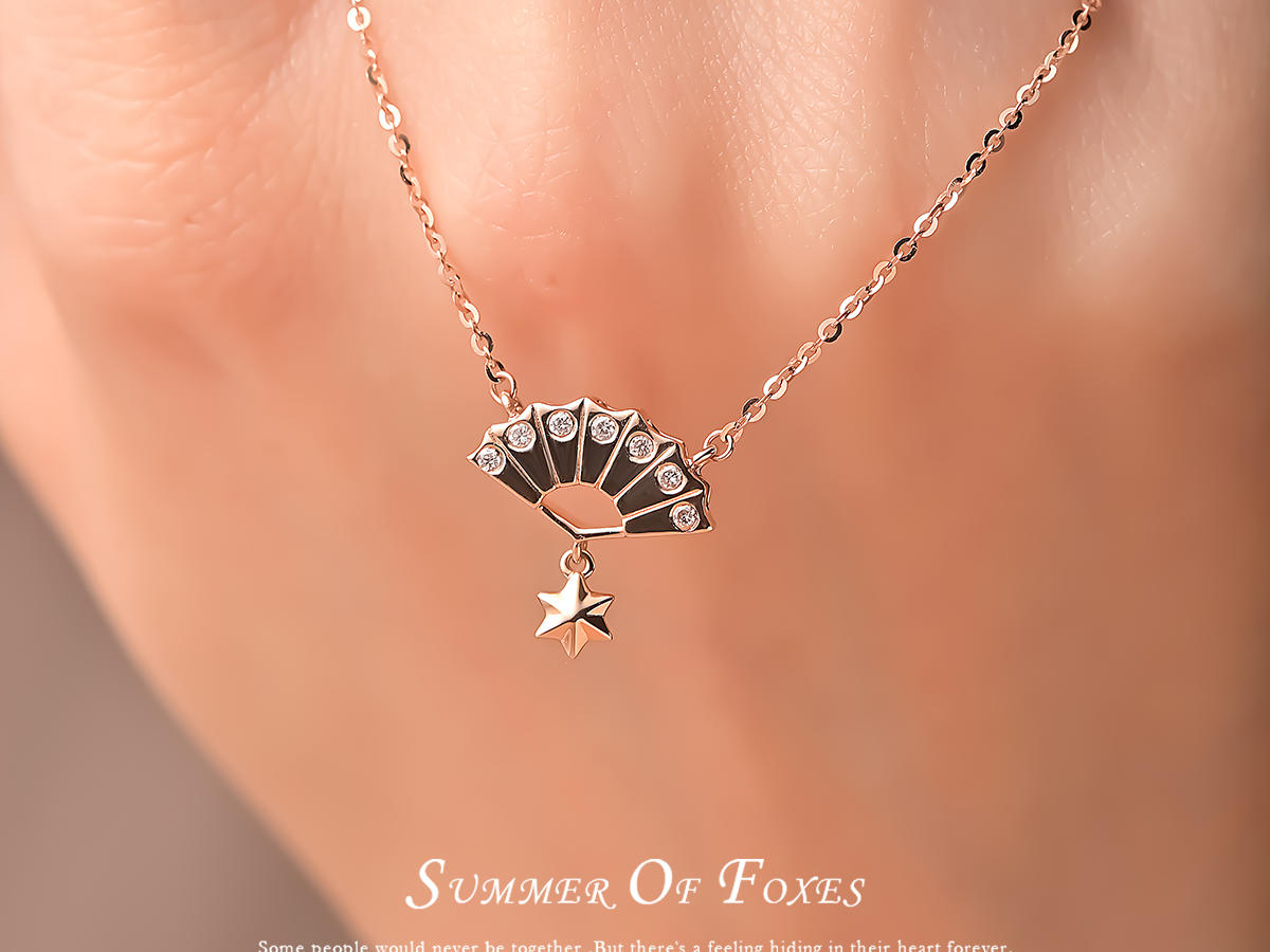 狐狸的夏天「扇面18K金锁骨链|生日礼物