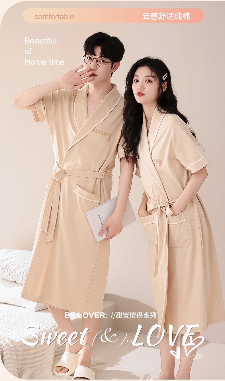 夏季纯棉短袖新婚睡袍