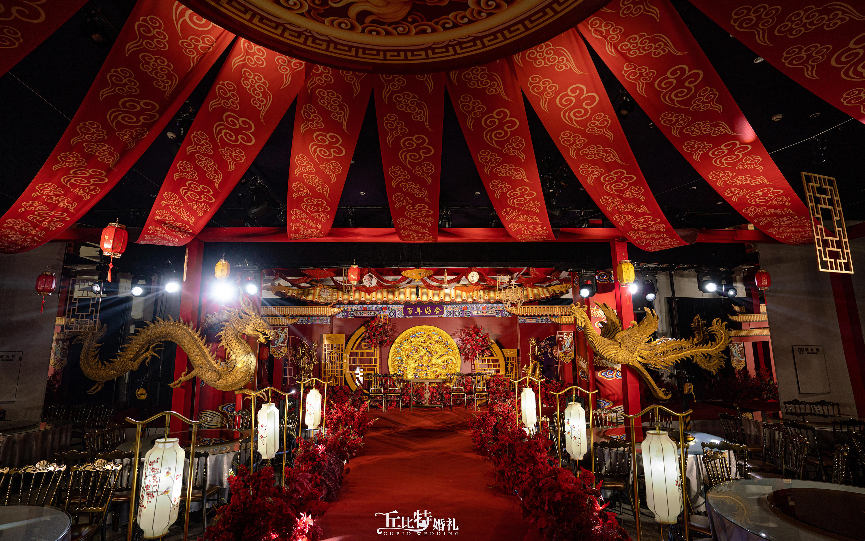 【唐制婚禮】紅色中式圓環(huán)吊頂古典