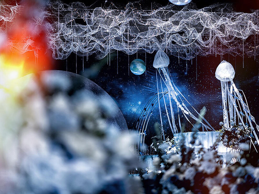 高级日蚀蓝镜面条装饰婚礼【铂悦婚礼】