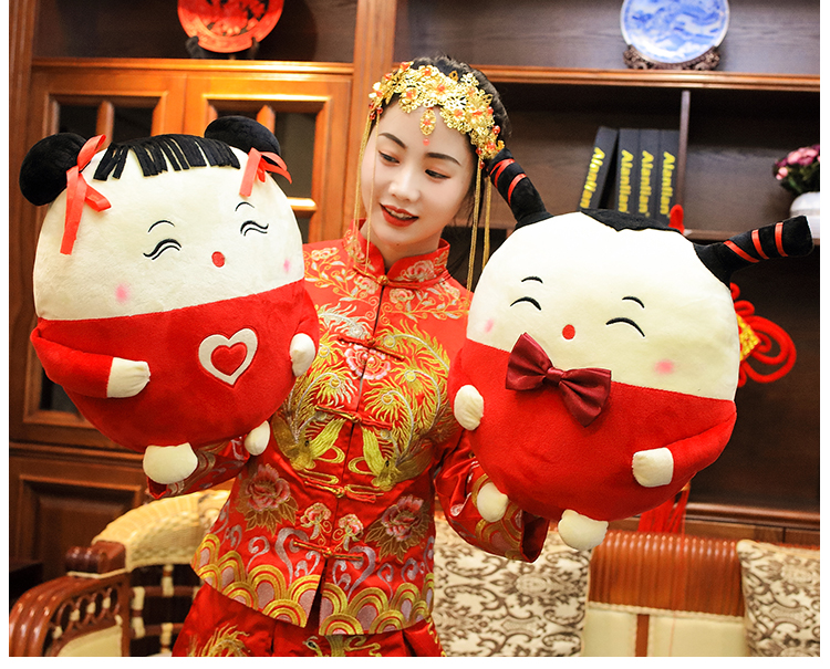 婚庆压床娃娃一对领结款陪嫁婚房布置